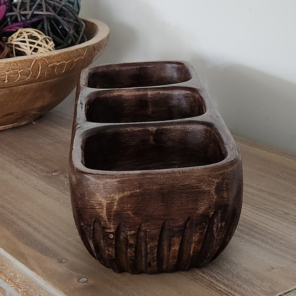 🌍 Rustic Brown Wooden Tray – Handcrafted in India 3-Compartment Organizer cute - Picture 5 of 16